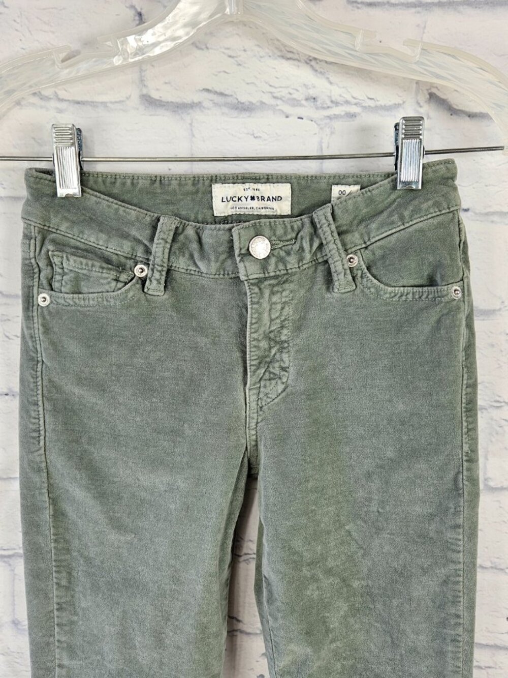 Lucky Brand Size 00/24 Green Velvet Ava Super Skinny Jeans Pants Stretch Womens - Picture 3 of 11